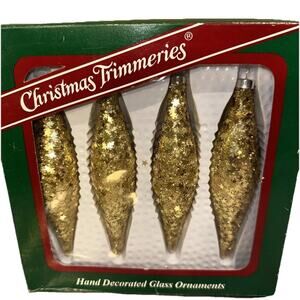 4 Vintage Star Glitter Bradford Novelty Christmas Trimmeries Long Glass Ornament